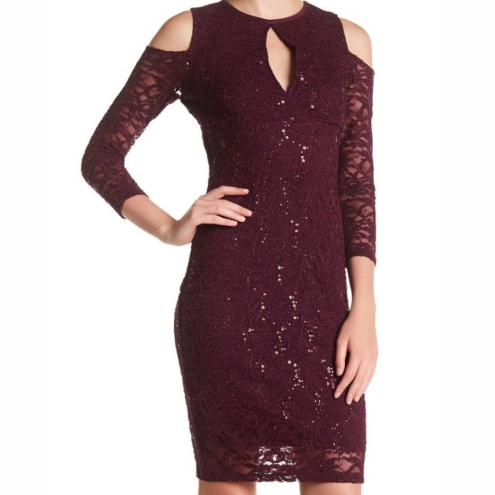 Marina Cold Shoulder Keyhole Sequin Dress Sz 6
